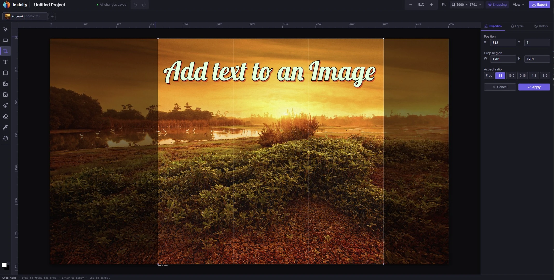 1:1 crop for social sizing in the Inkicity browser editor